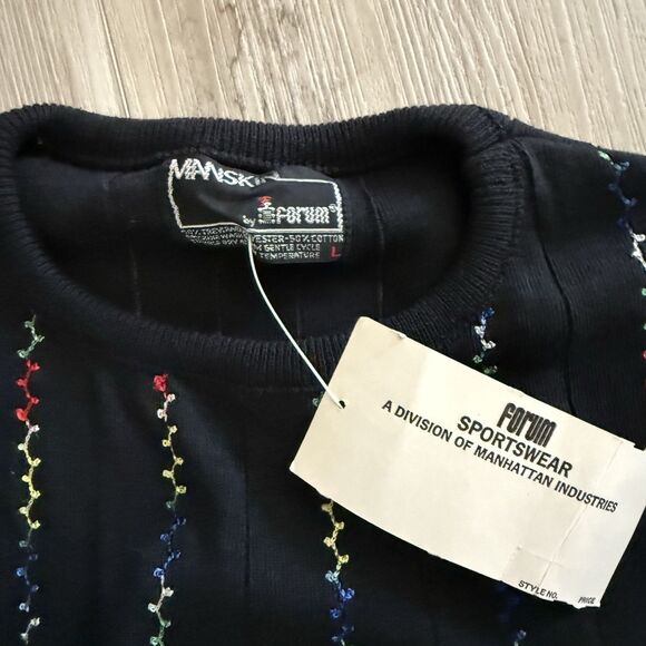 NWT Vintage 70s Manskin by Forum Sportswear Rainbow Stitched Fitted Knit Size L - Picture 5 of 5